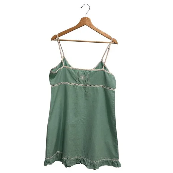 Lollia Linen Blend Mini Dress Womens Large Green Boho Spaghetti Strap Sundress - Picture 3 of 8